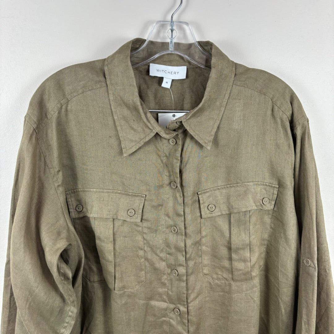 Witchery Linen Shirt - Size 16